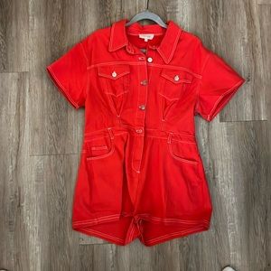 Red Denim Romper from JULIET size LARGE. Never worn before!